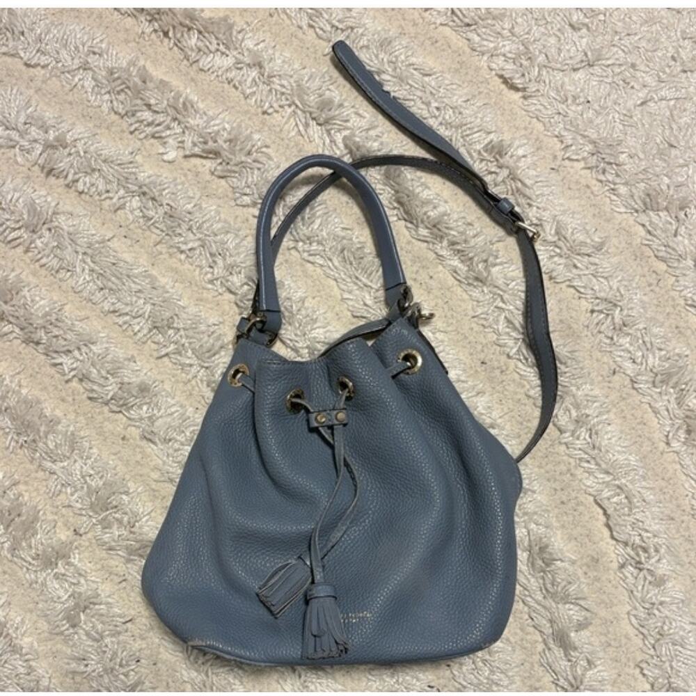 Henri Bendel Bedford Blue Pebble Leather Drawstring Bucket Crossbody Bag Vintage